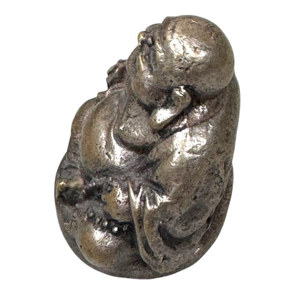 Brass Laughing Buddha Figurine Good Fortune Miniature Zen Monk Paperweight VTG - Picture 2 of 8